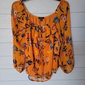 NWOT Jessica Simpson - Women’s Orange Floral Peasant Blouse 1X